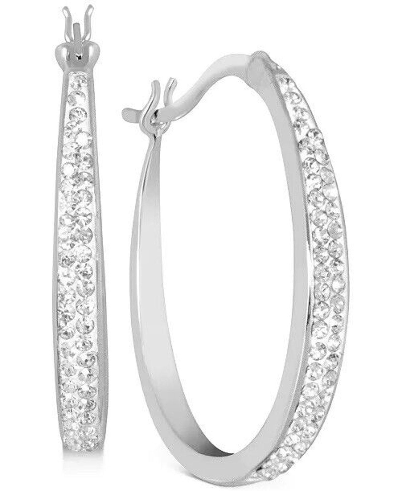 Silver Plated Pave Crystal Hoop Earrings Stunning Elegant Fashion Stylish New